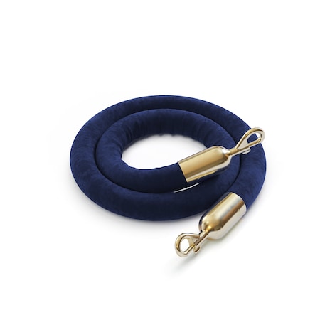 Velvet Rope Dark Blue With Pol.Brass Snap Ends 10ft.Cotton Core